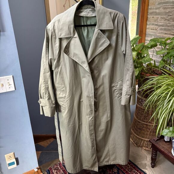 London Fog Towne Trench Coat in Khaki Green w/Sustainable Sashiko Mend 1X - Picture 3 of 12